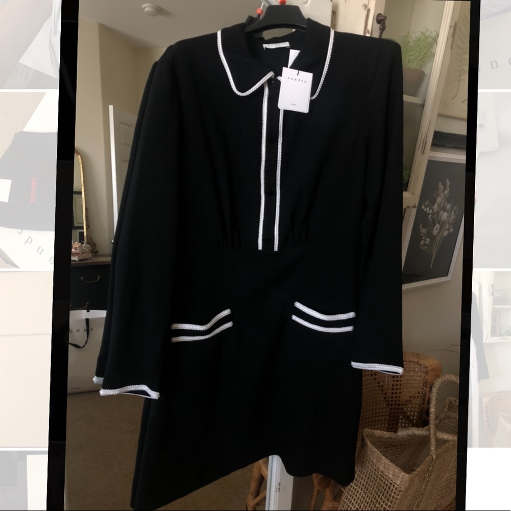 New -Sandro  long sleeve black dress